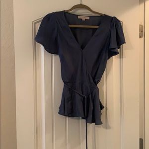 Loft Dark Periwinkle Wrap Blouse